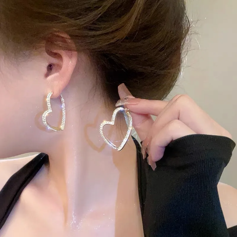 Full of diamond love front and back cross earrings women's new fashion temperament earrings senior sense niche earrings