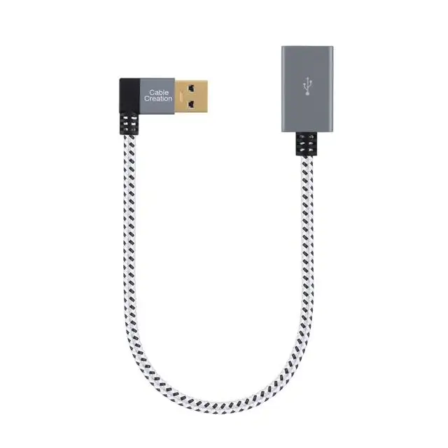 USB 3.0 Extension Cable, Right Angle USB 3.0 Male to Female Extender Cord, Compatible Thumb Drives, Rose Gold Aluminum