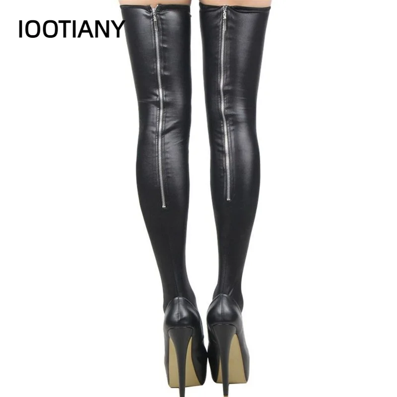 

Gothic Punk Back Zipper Latex Stockings Wet Look PVC Leather Thigh High Stockings Women Sexy Lingerie Hot Pole Dance Hosiery