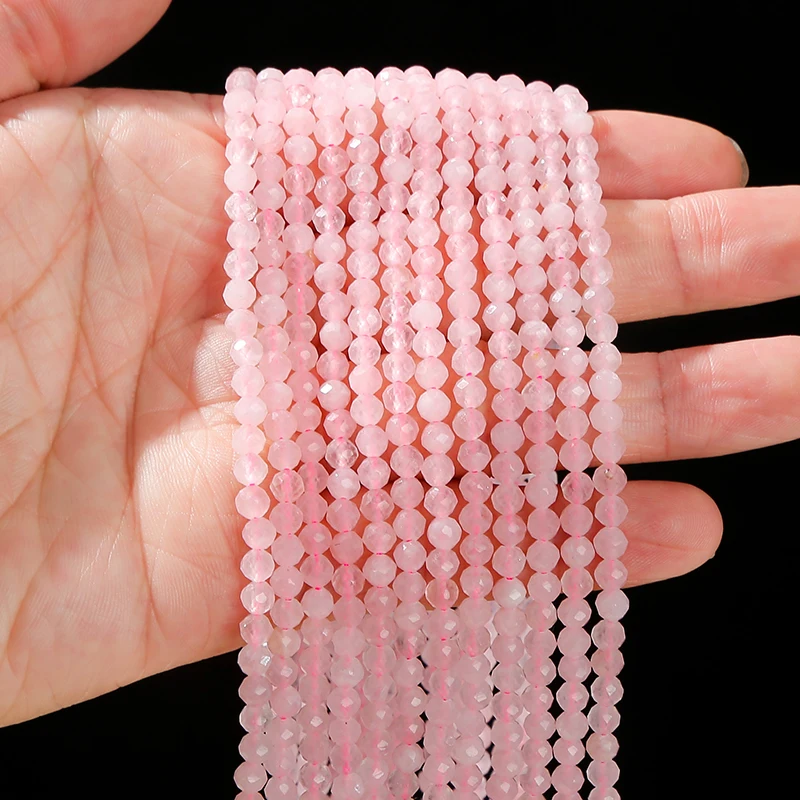 1 Strand Natural Stone Faceted Pink Quartz Bead Loose Spacer 2 3 4mm for Jewelry Making DIY Necklace Bracelet Accessory 15