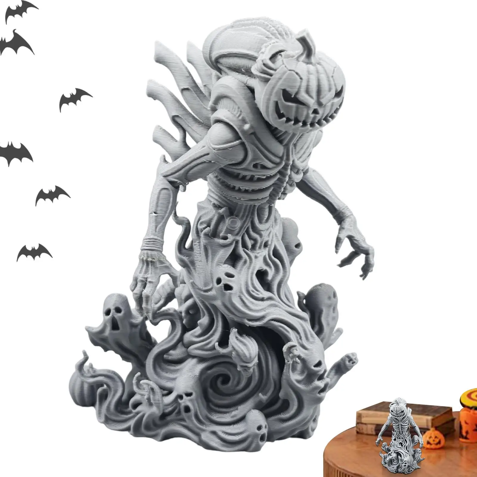 Halloween Pumpkin Figurine Decorative Gothic 3D Printing Sculpture Funny Pumpkin Alien Statue for Home Indoor Desk Office Living