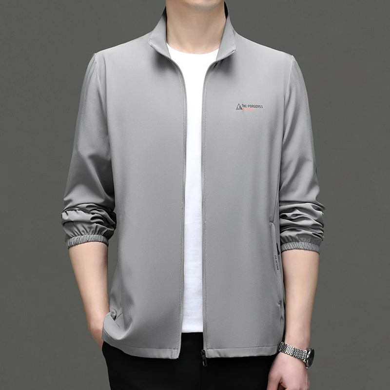 

Men's Summer Ice Silk Ultra-Thin Stand Collar Sun Protection Jaet Breathable Outerwear Faionable Urban Sle Long Sve