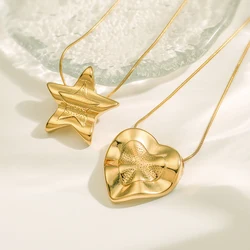 2024 New Fashion Gold Color Big Size Star Heart Pendant Necklaces For Women Non-Fading Stainless Steel Jewelry Wholesale