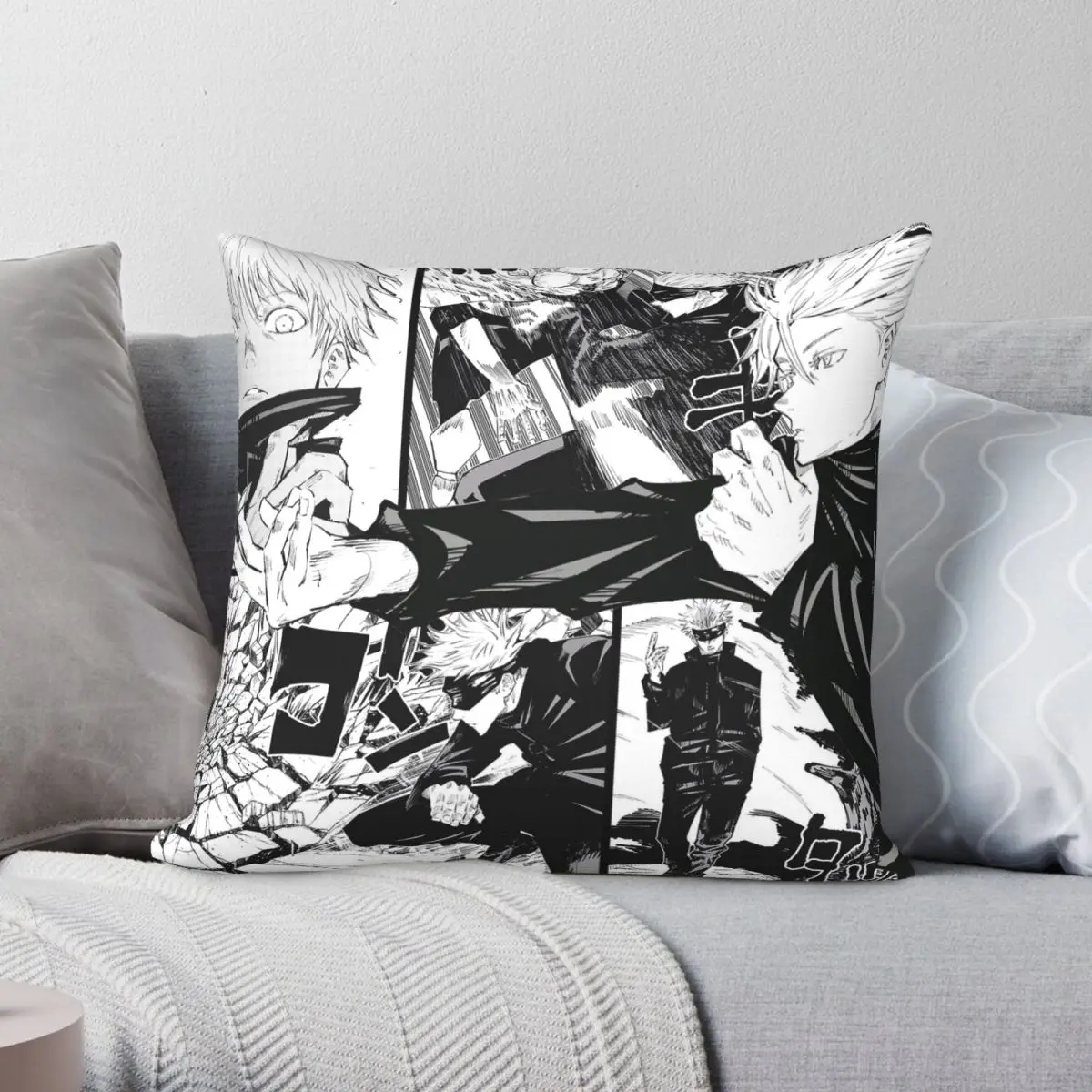 Gojo Satoru Jujutsu Kaisen Pillowcase Polyester Linen Velvet Printed Zip Decorative Pillow Case Car Cushion Cover