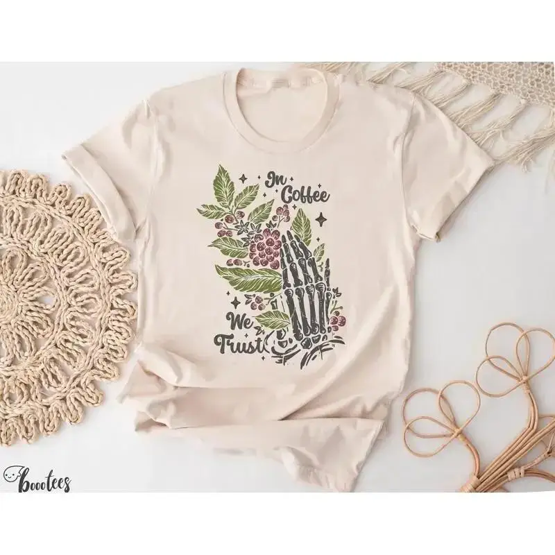 In Coffee We Trust T Shirt Barista Idea Cafe Present Caffeine Latte Espresso Cappuccino Skeleton Java Bean Lover