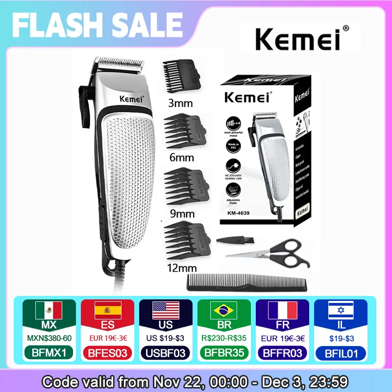 Kemei KM-4639 Electric Clipper Hair Clippers Professional Trimmer Household Low Noise Beard Machine Personal Care Haircut Tool