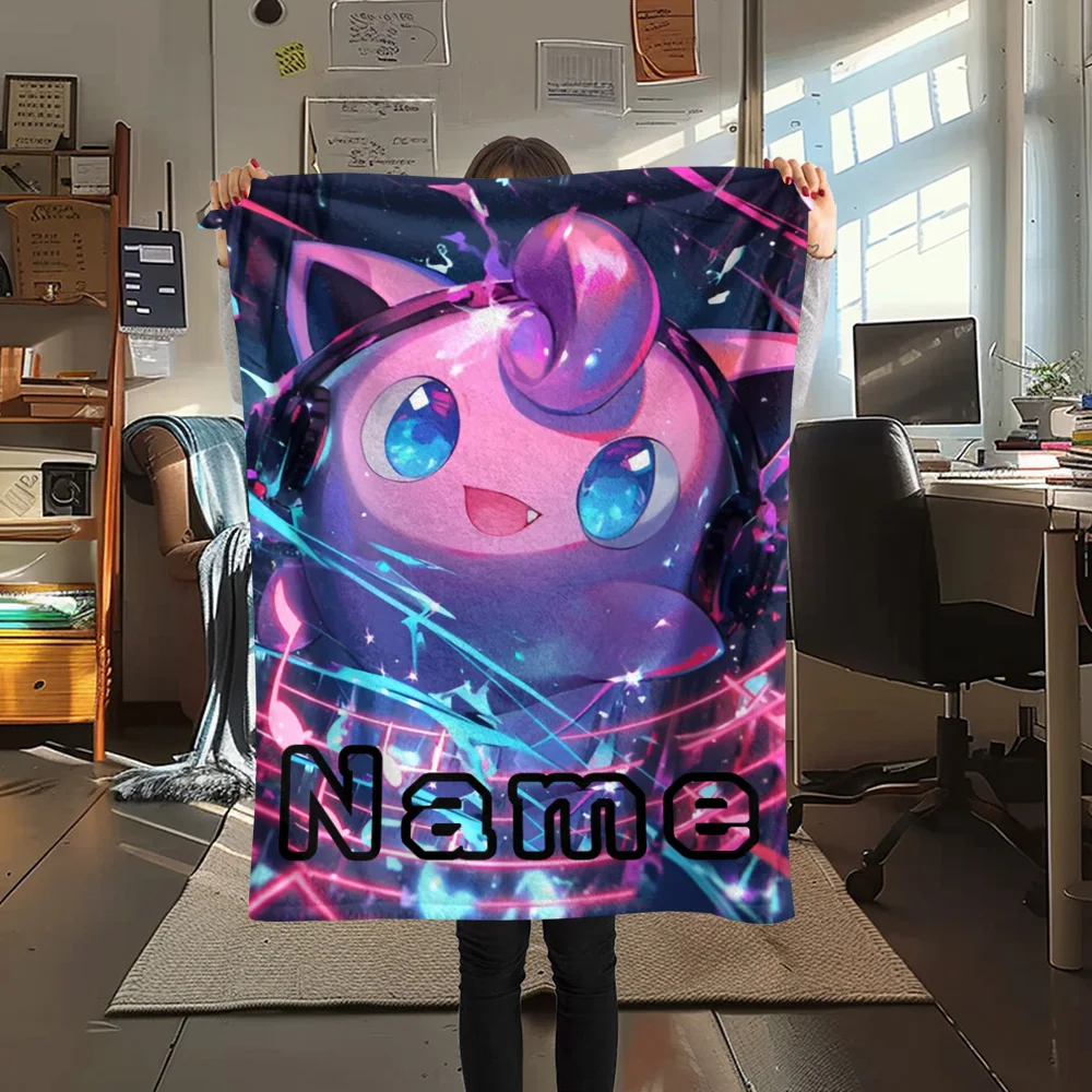 Custom Name Personalized Jigglypuff and Kabigon Printed Flannel Blanket Warm Cozy Fit for Daily Use Bedroom Sofa Chair Bed.-TING