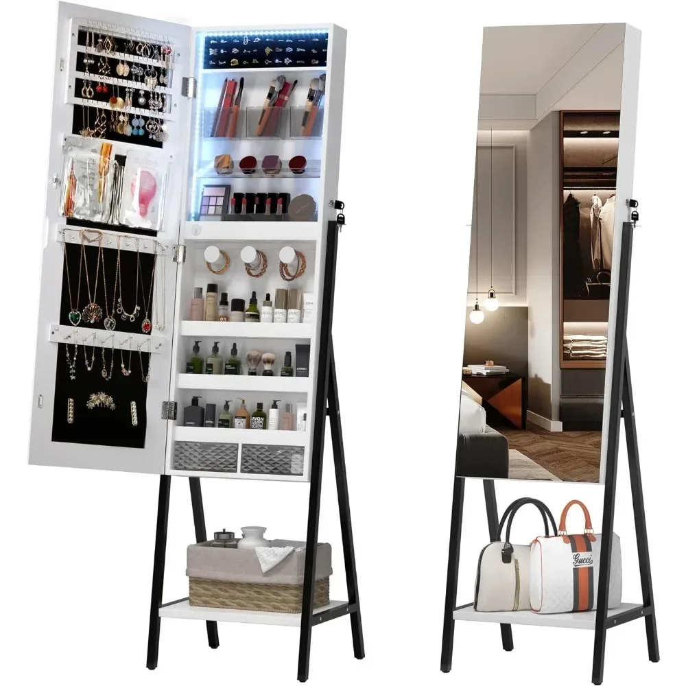 Comprimento total Espelho com Pé Armário, Jóias Cabinet, Standing Espelho, 42,5 polegadas, 3 LEDs