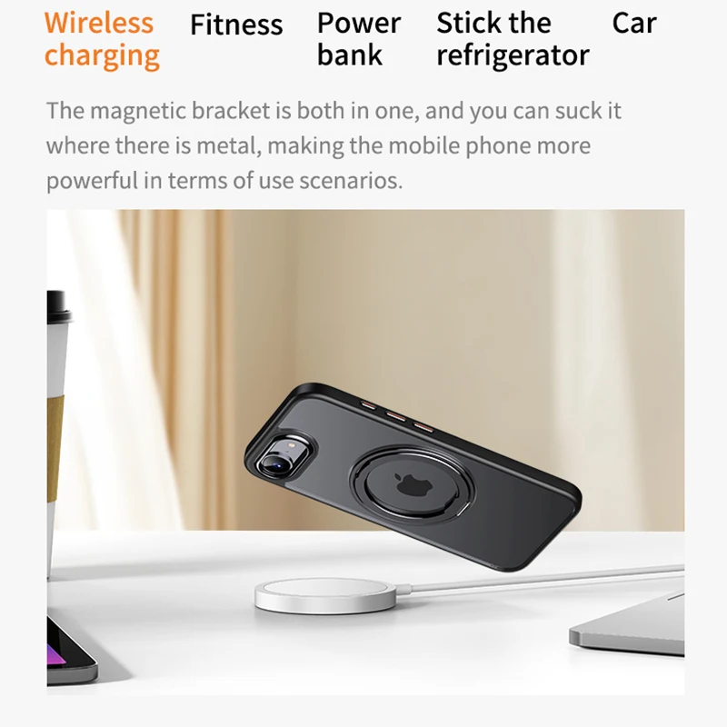 KEYSION Odporne na wstrząsy przezroczyste etui z MagSafe do iPhone 17e 16e 360 °   Magnetyczny stojak pierścieniowy, bezprzewodowe ładowanie, matowa przezroczysta obudowa — zdjęcie produktu 3