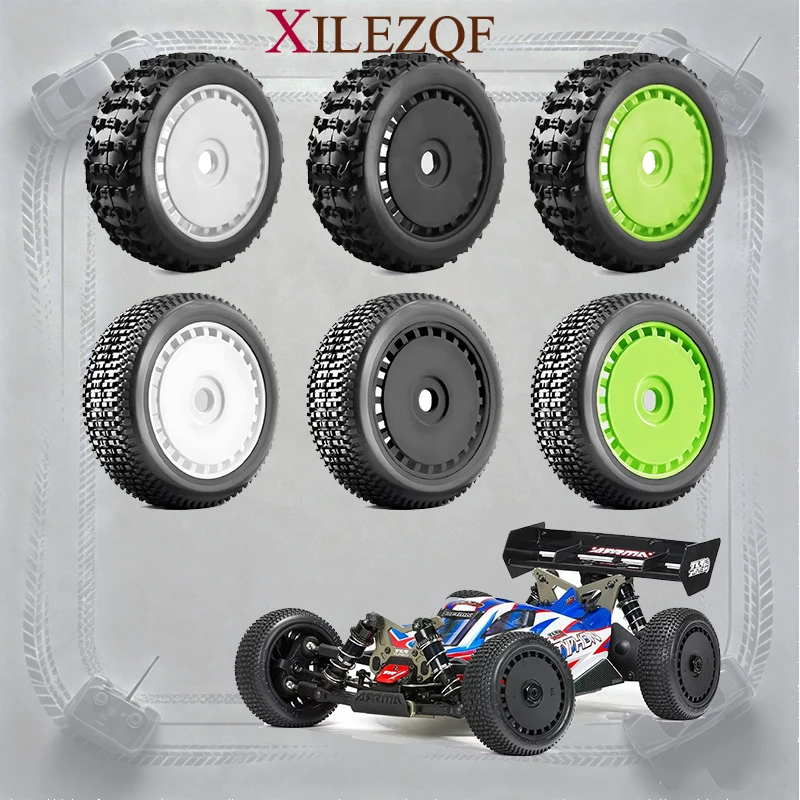 4Pcs Rubber Tires & Plastic Hub Kit 17mm Hex Multi‑Terrain Tread Pattern Upgrade Parts for Arrma 1/8 Typhon 3S 6S 4WD BLX RC Car