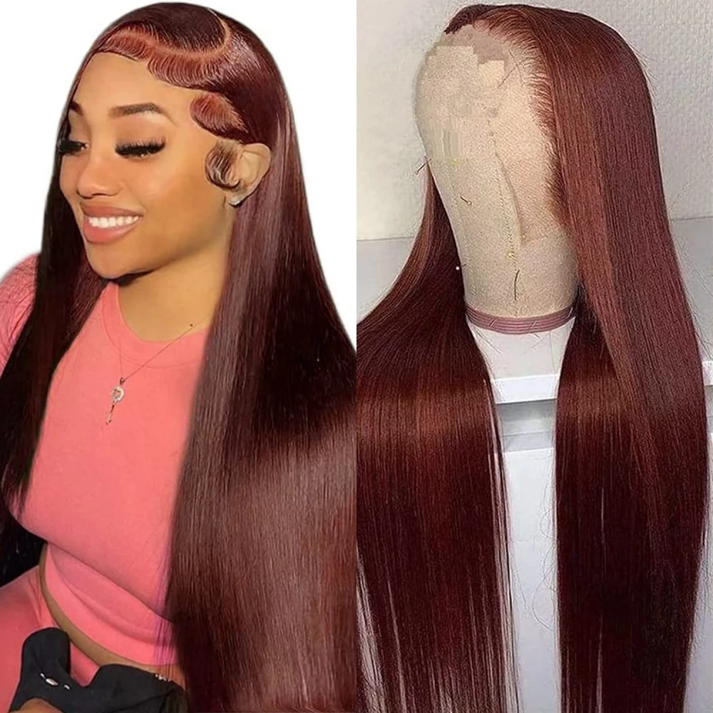 Reddish Brown 13X4 Straight Lace Front Human Hair Wigs Glueless HD Transparent Lace 13x6 Frontal Wig 4x4 Closure Wig Pre Plucked