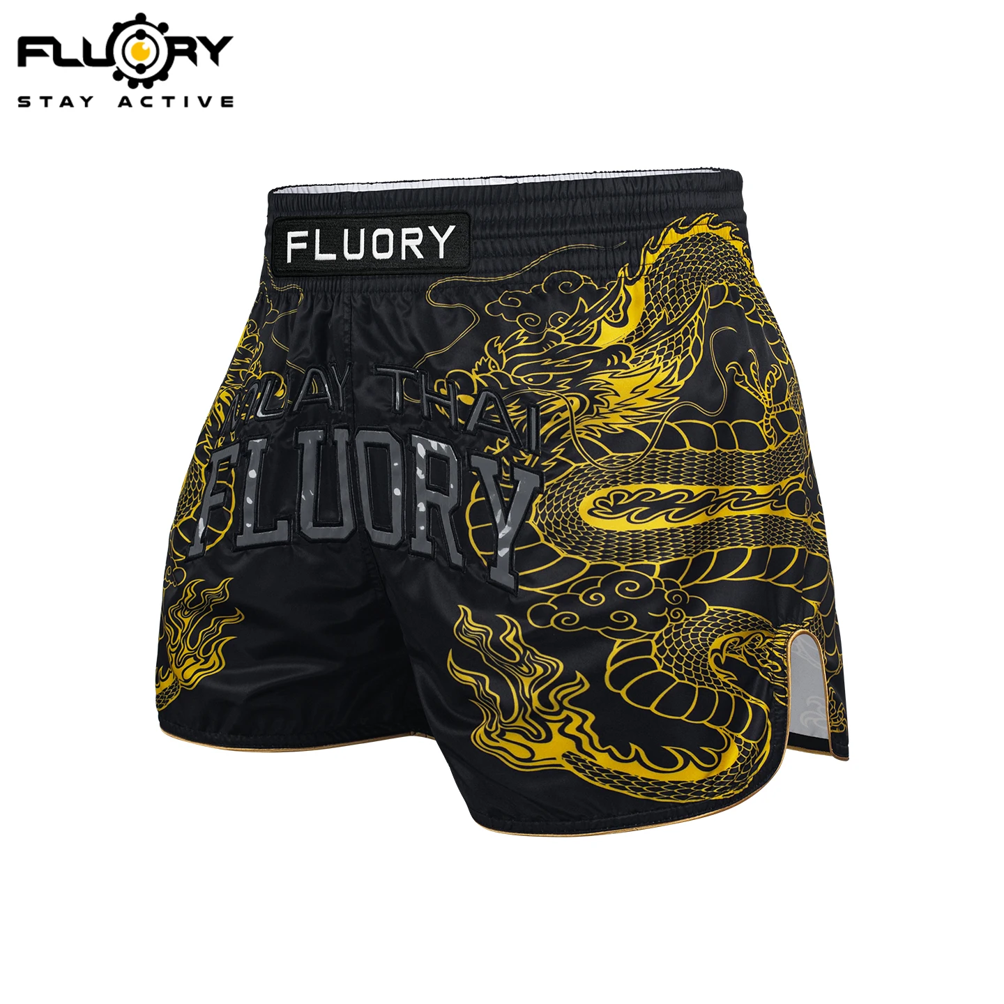 FLUORY Golden Dragon Breathable MUAY THAI SHORTS Fight Training Shorts Fitness Sanda Boxing Shorts