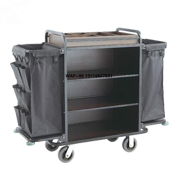 Durable Stainless Hotel Guestroom Service Cart Housekeeping Trolley