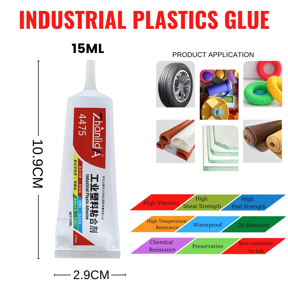 Imagem -02 - Plásticos Industriais Colam Zhanlida 110ml Forte pp Policarbonato Pvc pe Abs Cerâmico Couro Madeira Transparente Plástico Esparadrapo os