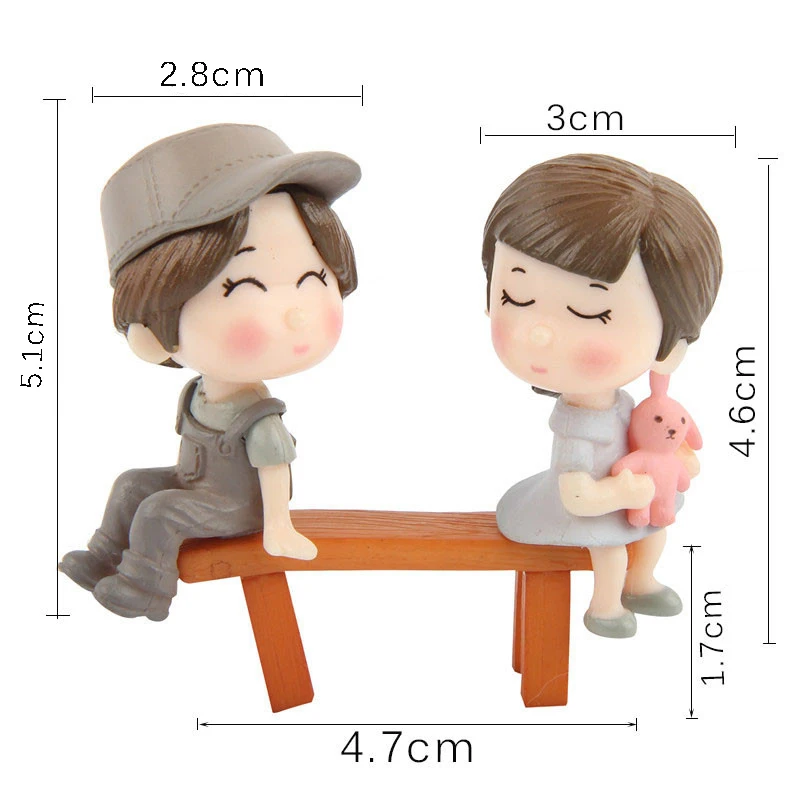 1set Sweety Lovers Couple Chair Figurines Miniatures Fairy Garden Gnome Moss Terrariums Resin Crafts Home Decoration