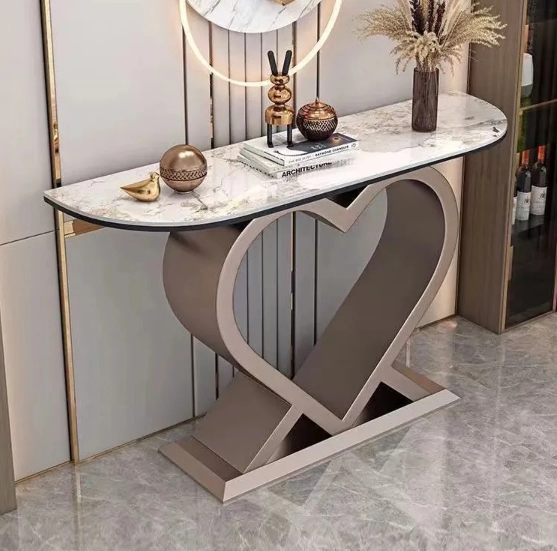 

*Modern Simple Italian Rock Slab End Table Console Light Luxury Marble Porch Cabinet for Living Room or Dining Wall-Mounted