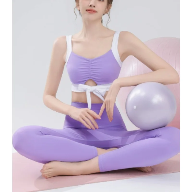 

Vest Set Women's Contrasting Splicing Mesh Back Sports Bra High Waisted Fitness Leggings Set 2025