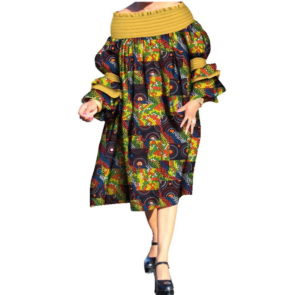 Abiti africani di moda per le donne Stampa cerata africana Slash Neck Abito Ankara Abito ampio Bazin Riche di grandi dimensioni WY3661