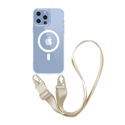 Shockproof Crossbody Necklace Strap Cord Magnetic Phone Case For iPhone 16 15 Pro 14 12 Mini 11 Pro Magsafe Acrylic Clear Cover