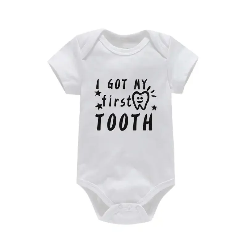 I Got My First Tooth Baby Clothing Summer Toddler Infant Boys Girls Bodysuit Cute Cotton Bodysuit Onesie