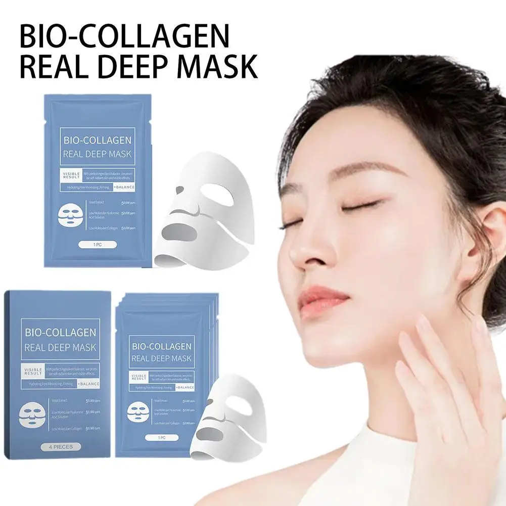 8Pcs For Bio Collagen Real Deep Mask Shrink Pores Deep Hydrating Overnight Face Mask Moisturizing Refreshing Brightening Face