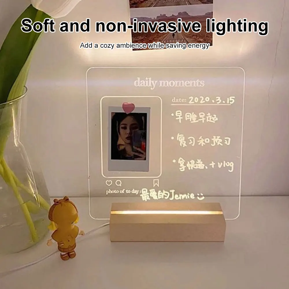 Mới Note Bảng Thông Báo Đèn Ngủ USB Acrylic Hàng Ngày Những Khoảnh Khắc Hình Ảnh Memo Bảng Thông Báo Sáng Tạo Trang Trí Phòng Đèn LED