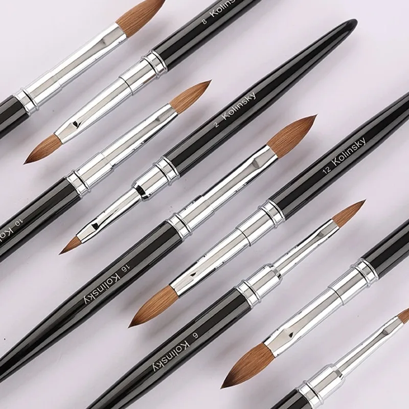 Kolinsky – brosse à ongles avec manche noir, 1 pièce, pour Nail Art, acrylique, Gel UV, stylo de sculpture, poudre liquide, bricolage, peinture des ongles, outils de dessin