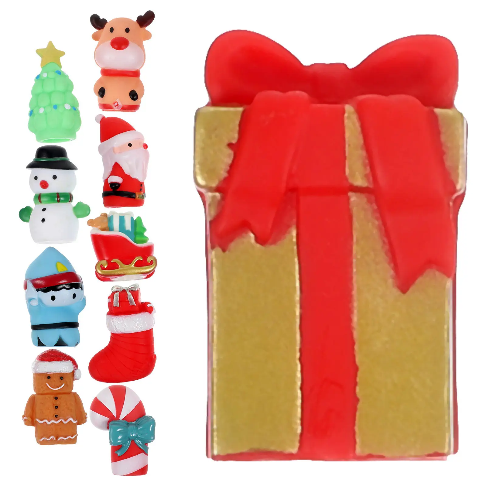 クリスマスフィンガーパペット10個入り。柔らかいシリコン製で、お子様の早期学習や遊びに最適。家族みんなで楽しめる手遊びパペットセット。