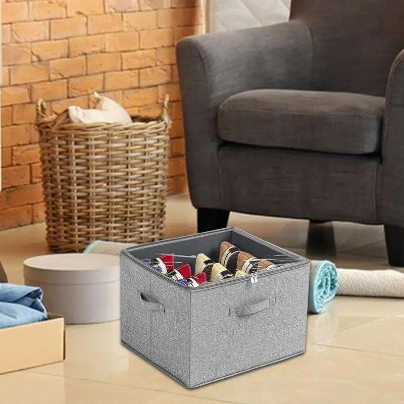 

Foldable Shoe Containers Fabric Organizer Multifunctional Storage Bin With Clear Cover Under The Bed Closet Holder Keeper