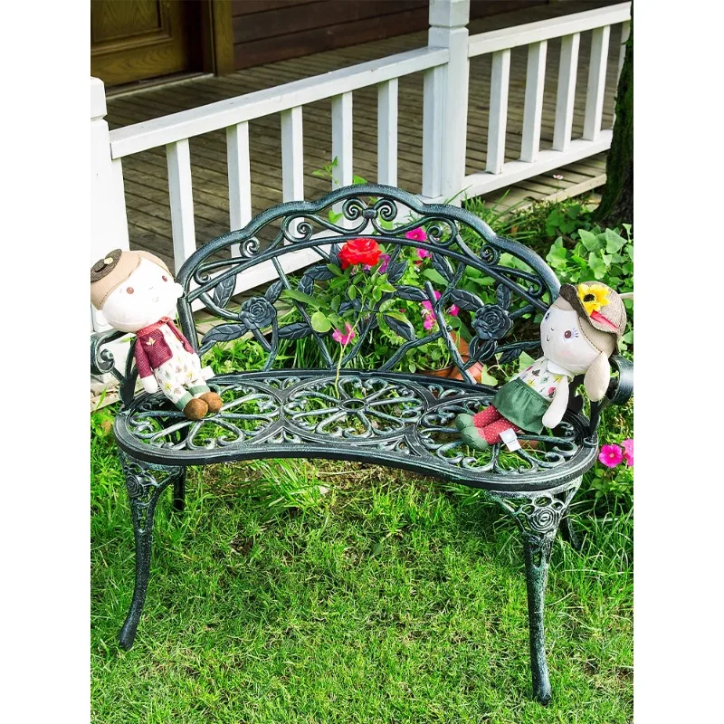 Outdoor wrought iron chair Balcony Leisure garden bench Cast aluminum double courtyard Open-air outdoor bench Waterproof and sun