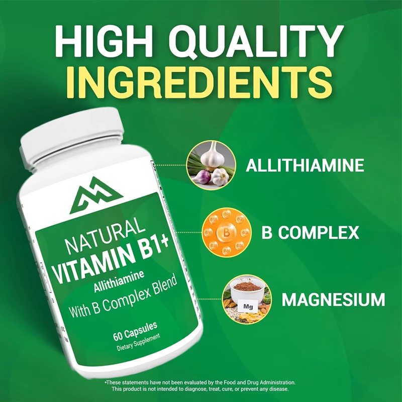 Contains 8 essential natural vitamins B1, B6, B12 complex, including thiamine, niacin, folate, magnesium, etc. -60 capsules