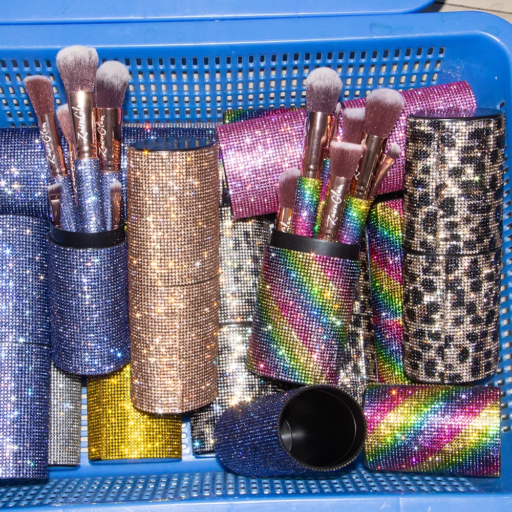 10pcs Low Makeup Brush Set Packaging Box Rhinestone Synthetic Diamond Glitter Sparkle Makeup Brush Set