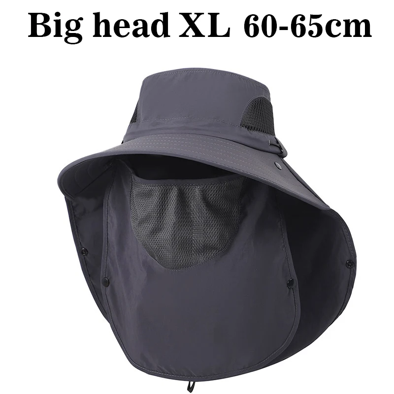 60-65cm XL Large Outdoor Sun Hat Men Wide Brim Fishing Bucket Hat UV Protection Breathable Hiking Cap with Face Neck Flap Cover