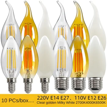 แสงเทียน LED ย้อนยุคหรี่แสงได้ C35 E14ฝ้า220V 110V 4W 6W หลอดไส้หลอด2700K สีขาวอบอุ่นสำหรับโคมไฟระย้า