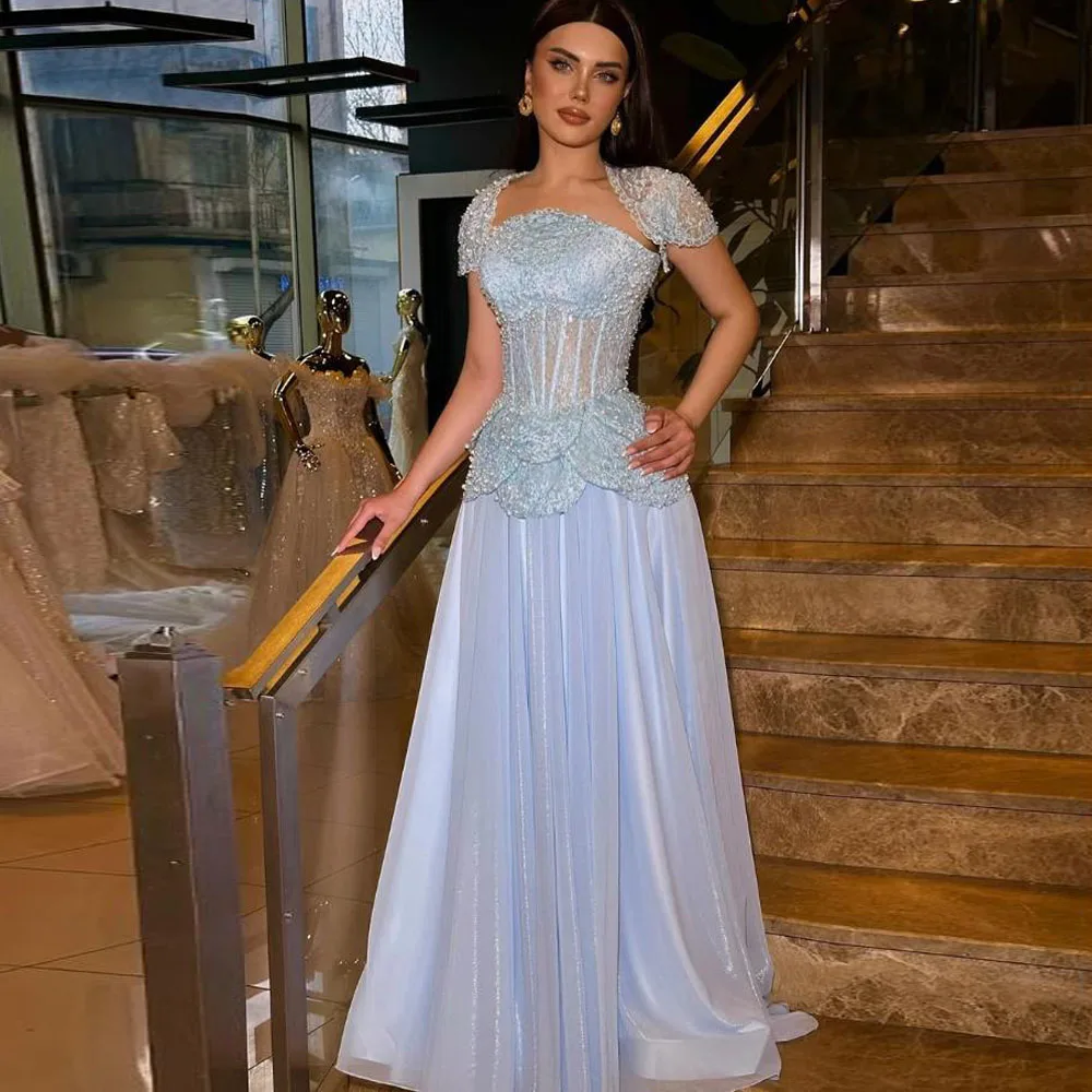 

Customized Rhinestones Evening Dresses with Jacket Lace Top Corset Chiffon Wedding Guest Outfit Tiered Waist Vestidos De Fiesta