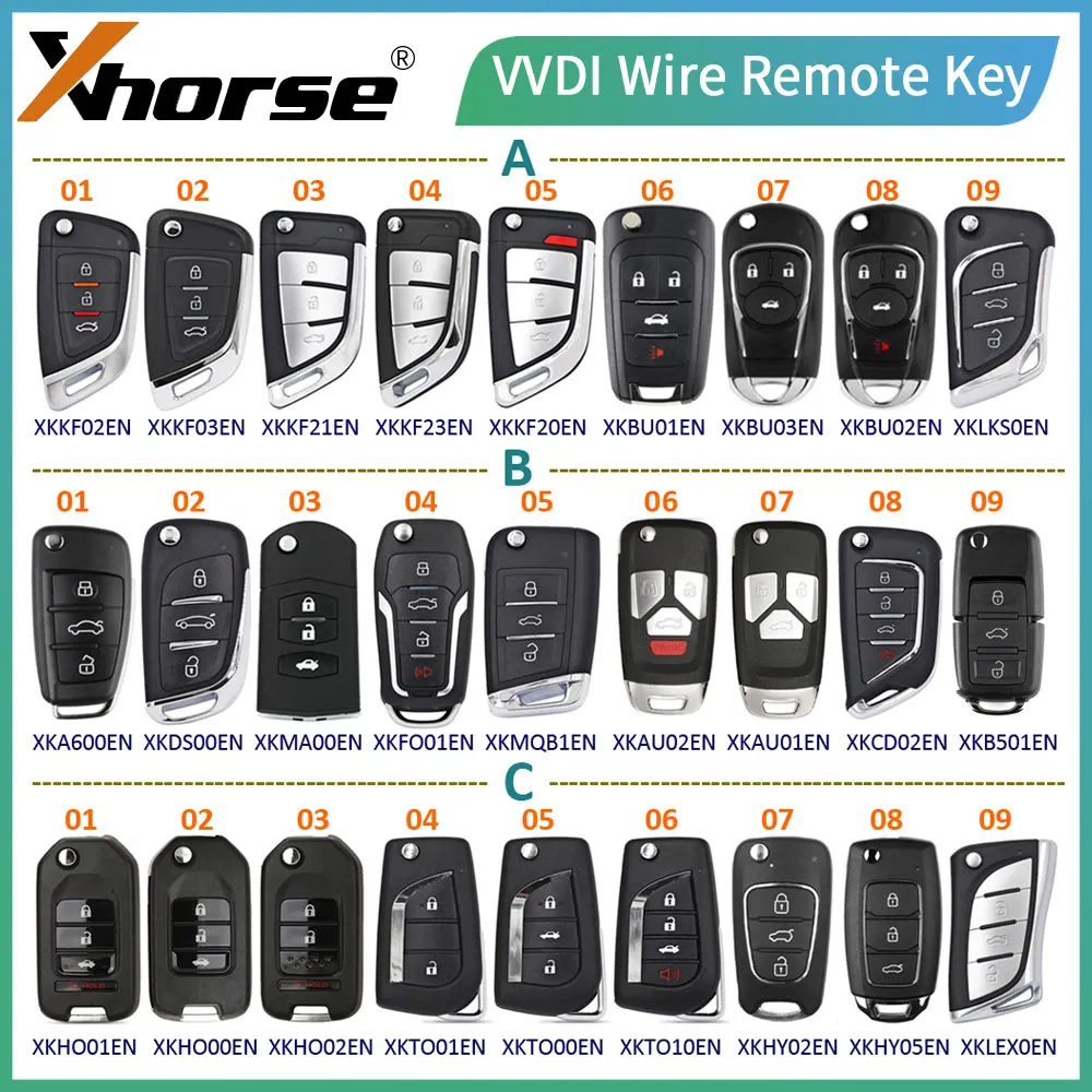 

Xhorse VVDI Wire Remote Key XKB501EN XKDS00EN XKFO01EN XKMQB1EN XKKF02EN XKTO10EN XKA600EN XNMA00EN XKHO00EN XKLKS0EN for VVDI2