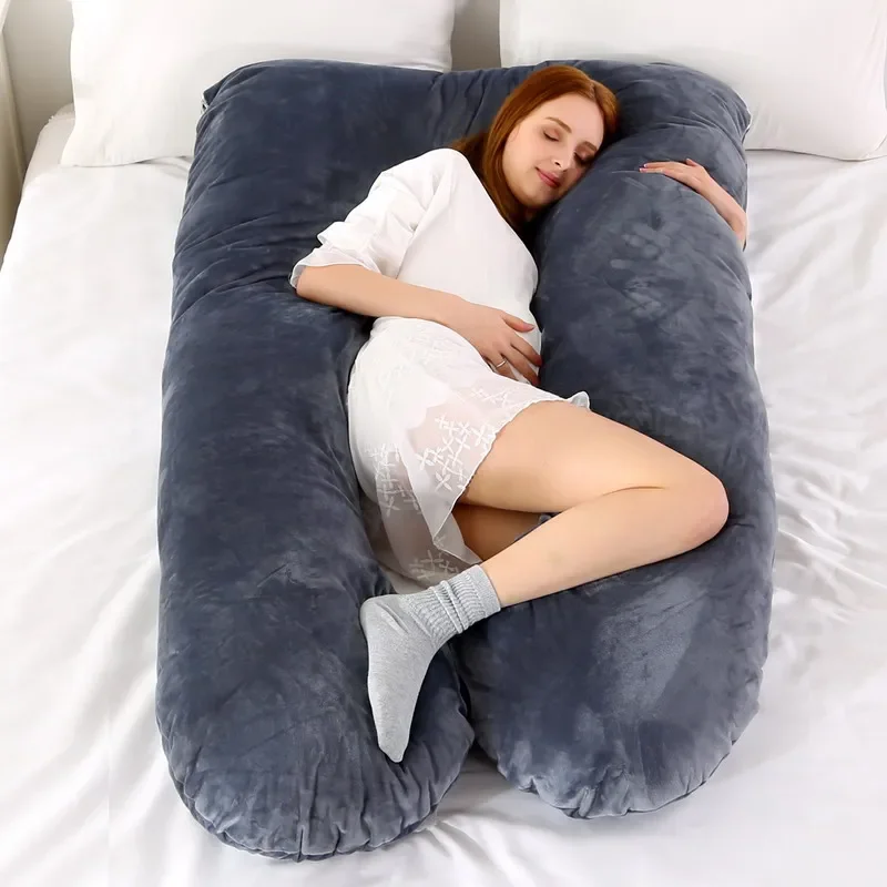 Soft Fleece Pregnant Pillow Gravida U Type Lumbar Pillow Multi Function Side Cushion for Pregnancy Women Pillowcase PP Cotton