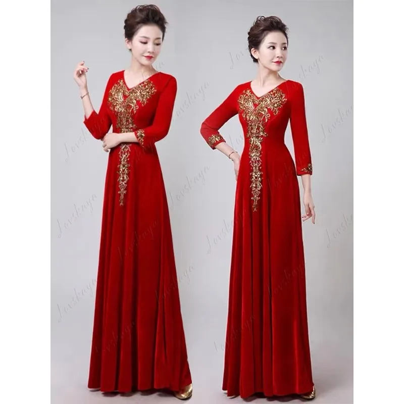 

Chorus costumes, long skirts, female adults, middle-aged and elderly chorus costumes, host stage costumes, choir costumes