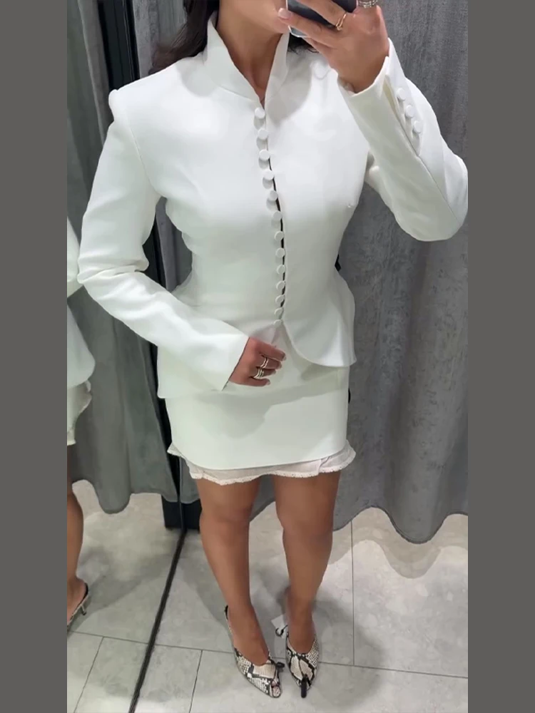 Einreihiger Taillierter Meerjungfrauen-Anzug Blazer für Damen Eleganter V-Ausschnitt Langarm Einfarbiger Schlanker Mantel Modische Damen-Oberbekleidung Neu – Detail 7