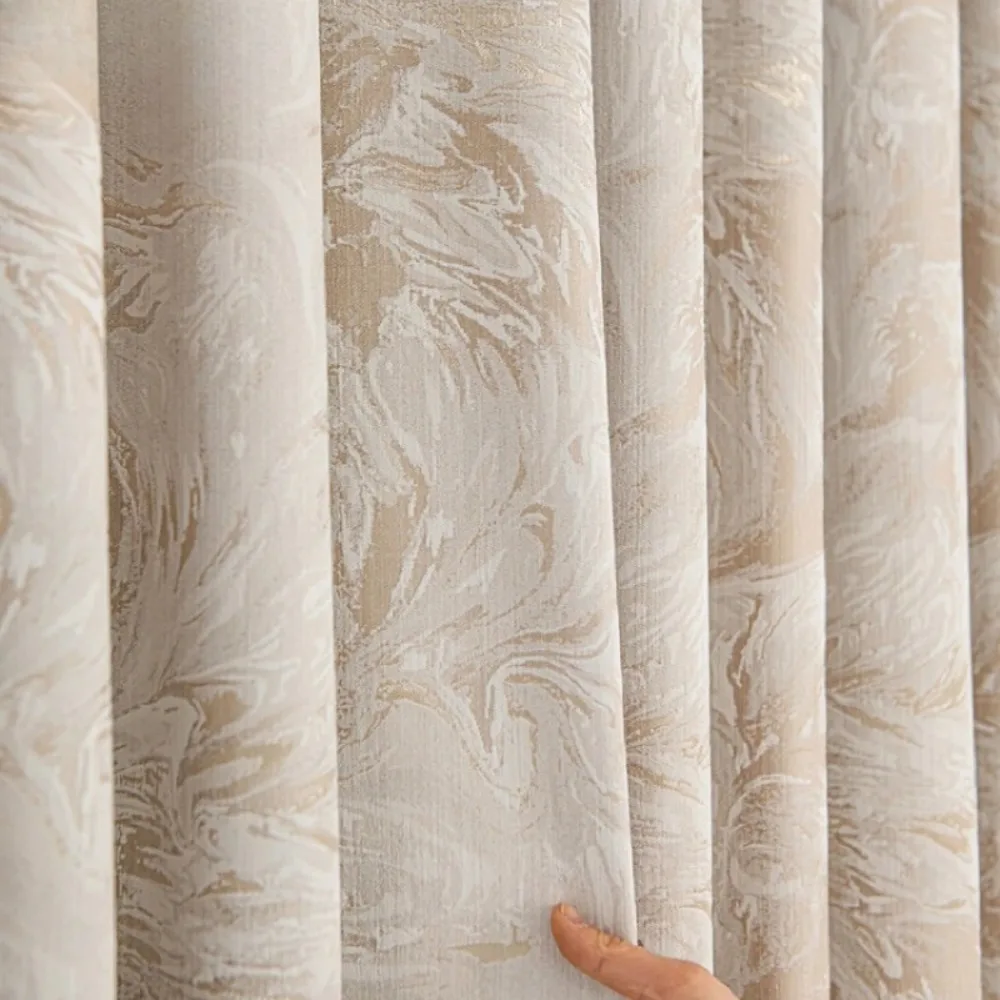 Customized Cream Jacquard Oil Painting Chenille Shading Curtains for Living Room Bedroom French Window Balcony Finished Product