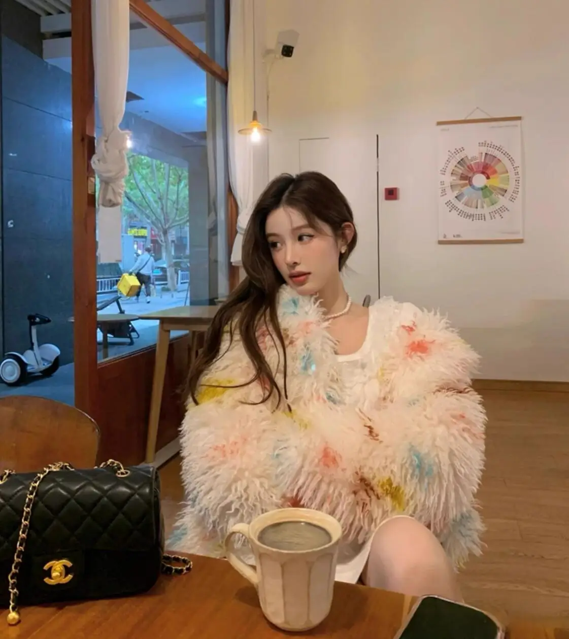 Winter Gekleurde Dot Tie Dye Lange Harige Shaggy Faux Bontjas Vrouwen Revers Kraag Harige Korte Losse Bovenkleding