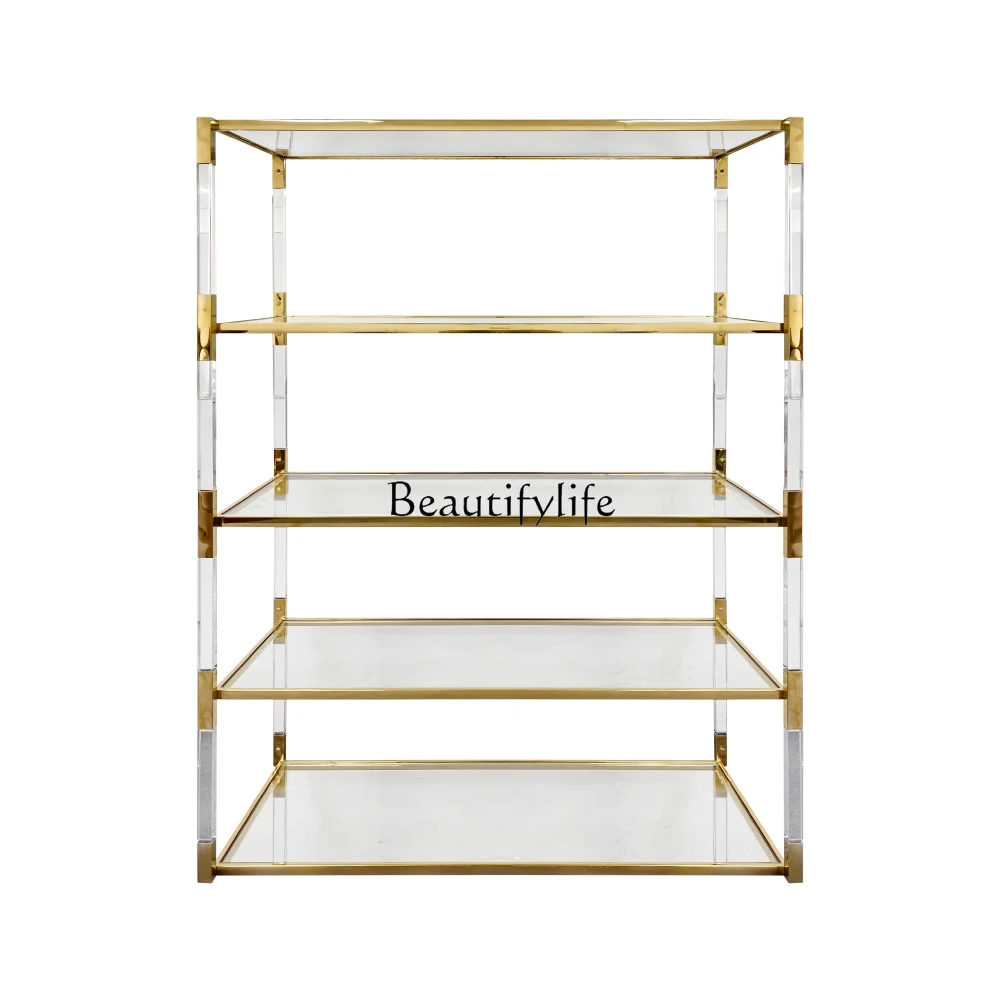 

Acrylic bookshelf transparent glass shelf stainless steel light luxury shelf