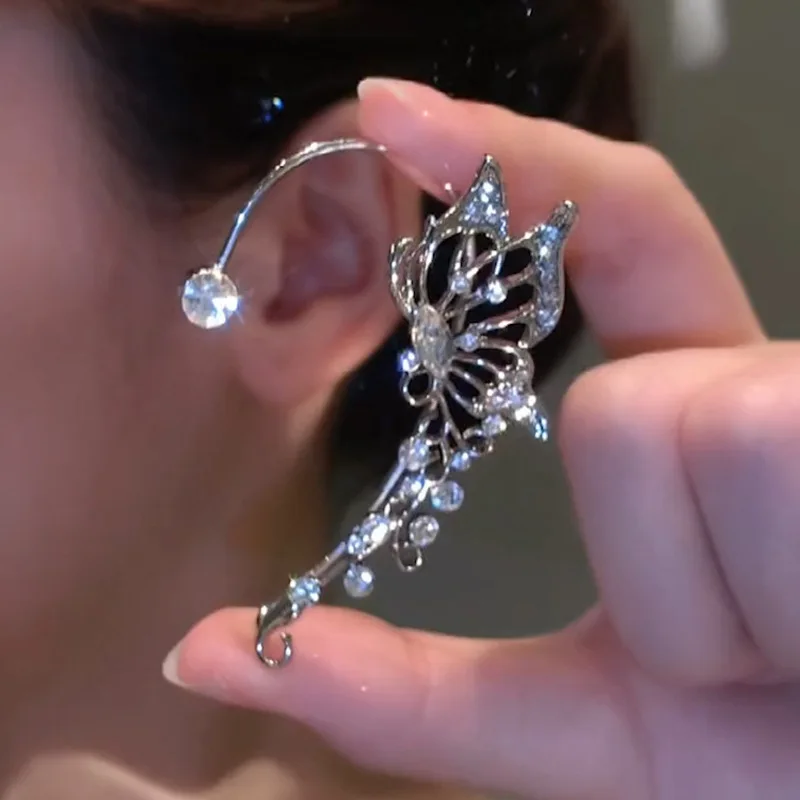 Koreanische Elf Schmetterling Ohr Manschette Ohne Piercing Clip Ohrringe für Frauen Elegant Funkelnden Zirkon Kristall Ohr Clip Hochzeit Schmuck