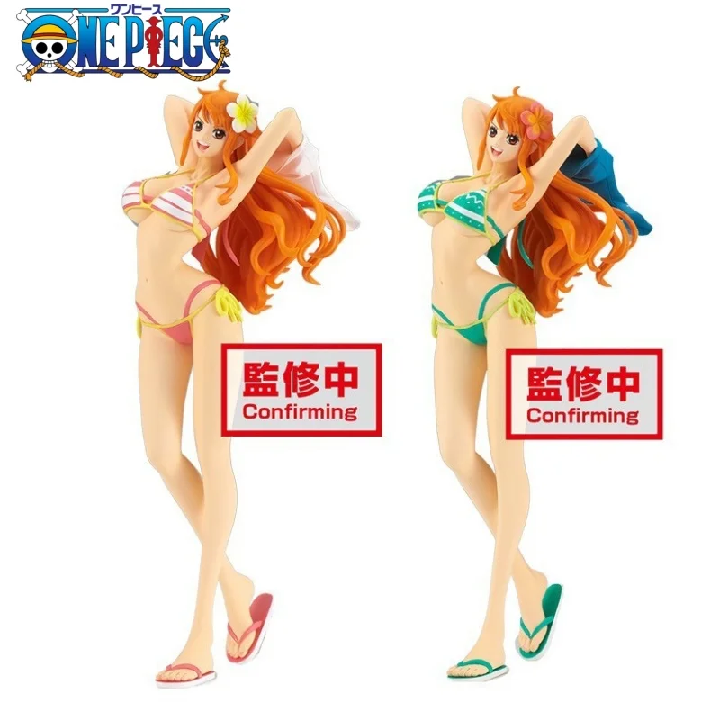 21cm One Piece Nami Figure Girl's On Vacation Nami Red Green Collectible Figurine Toys PVC Action Model Dolls Gifts