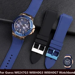 Silicone Strap Blue Stainless Steel Buckle Men Replacement Bracelet for Guess W0247G3 W0040G3 W0040G7 22mm Watch Band