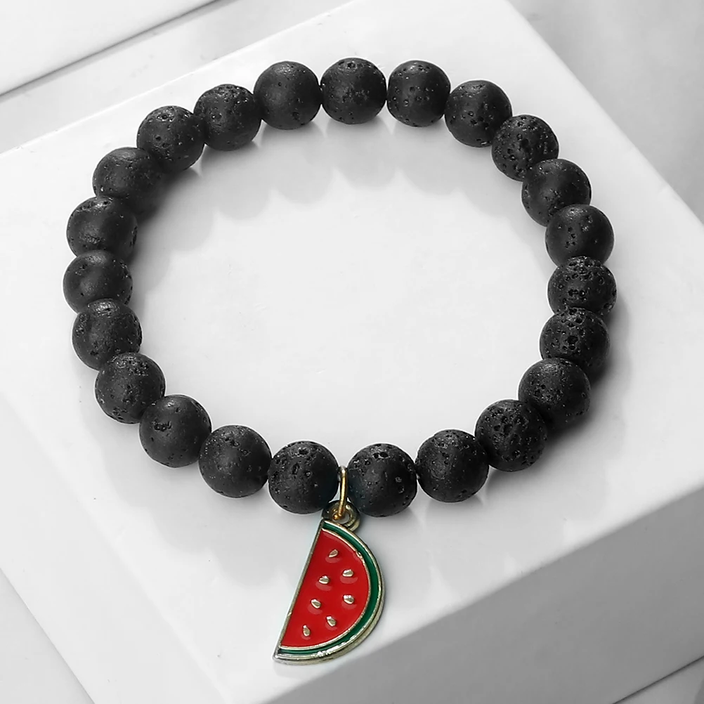 New Natural Tiger Eye Stone Bracelet Charm Watermelon Pendant Black Lava Agate Malachite Beaded Bracelets Women Men Yoga Jewelry