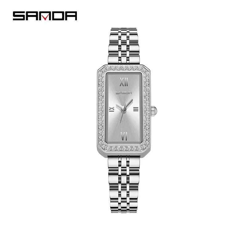 Fashion Sanda Top Brand Trendy Design Hot Sale Rectangle Dial Waterproof Quartz Movement Business Women Analog Wrist Watch