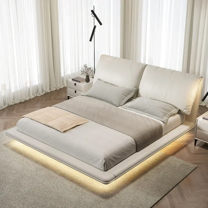 Creative White Loft Double Bed Storage King Light Luxury Leather Bed Villa Italian Aesthetic Cama Queen Size Hotel Furniture