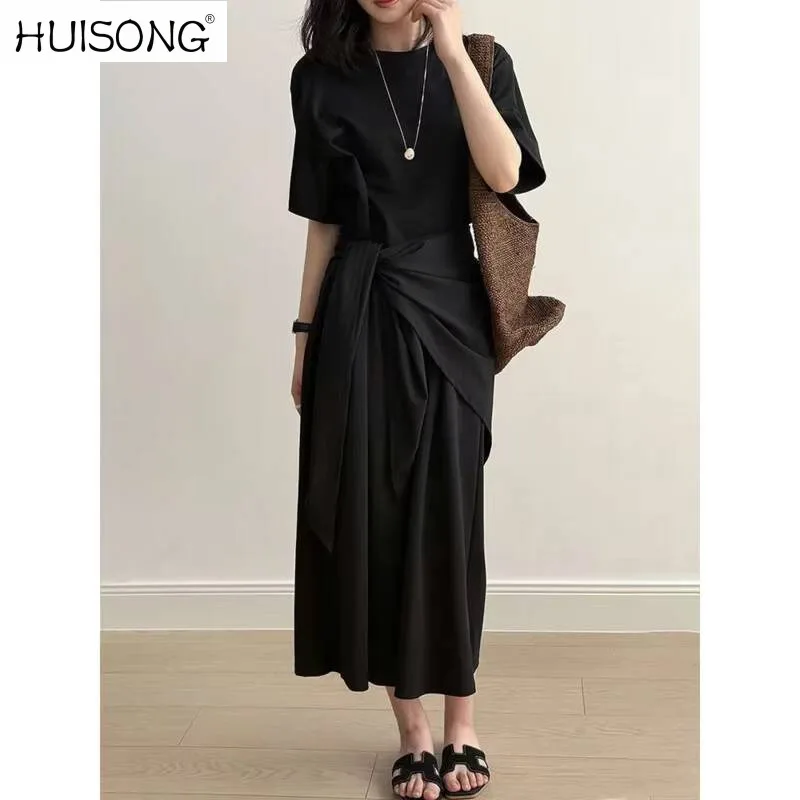 ผู้หญิงสีเทาขนาดใหญ่ที่ถอดออกได้Lace-Upเสื้อยืดชุดใหม่รอบคอแขนสั้นแฟชั่นฤดูใบไม้ผลิฤดูใบไม้ร่วง 2025