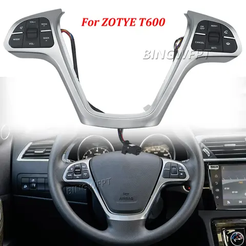 Botões de controle de volante para ZOTYE T600 2014-2016, controle remoto, Volume Music, interruptor do botão do telefone, acessórios do carro